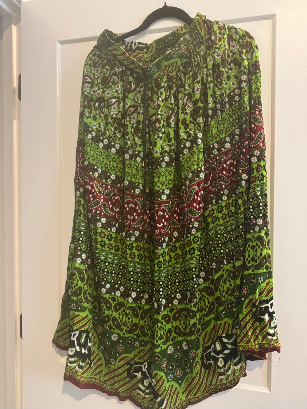 Green Multi-Pattern Bohemian Maxi Skirt